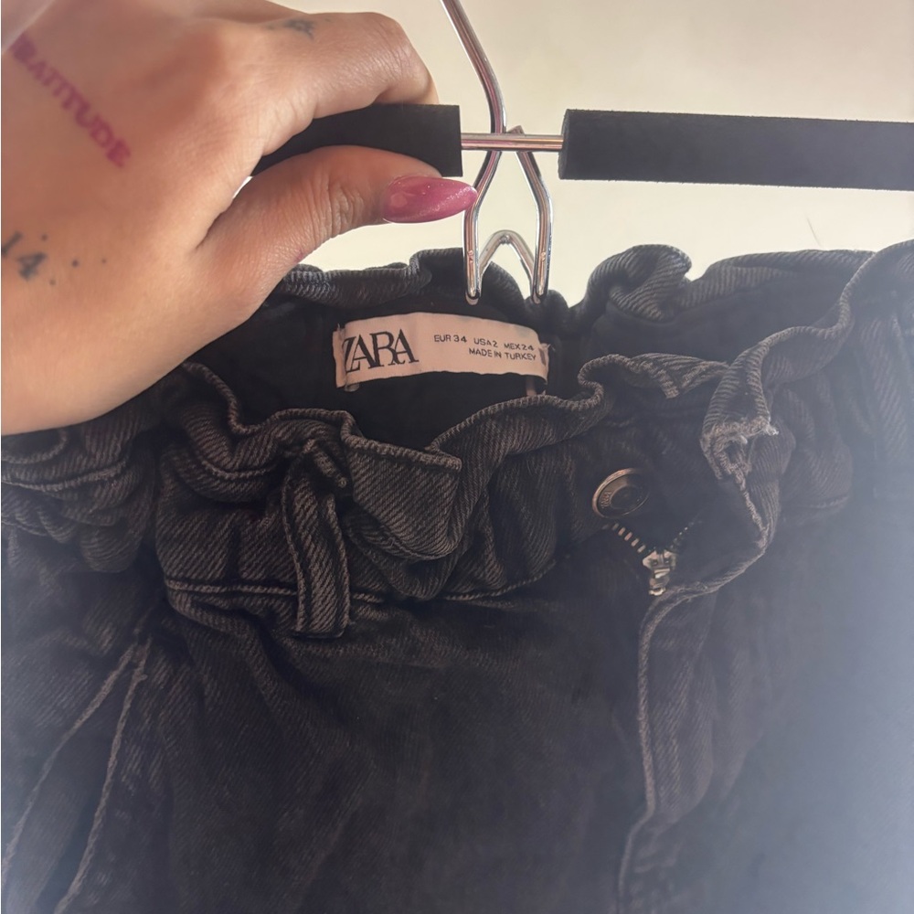 Zara Charcoal Ruffled Denim Trousers